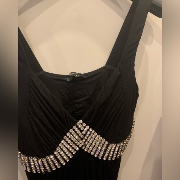 SKY- Long Black gown with large clear stones under the lined bust. Size Large - Picture 4 of 5